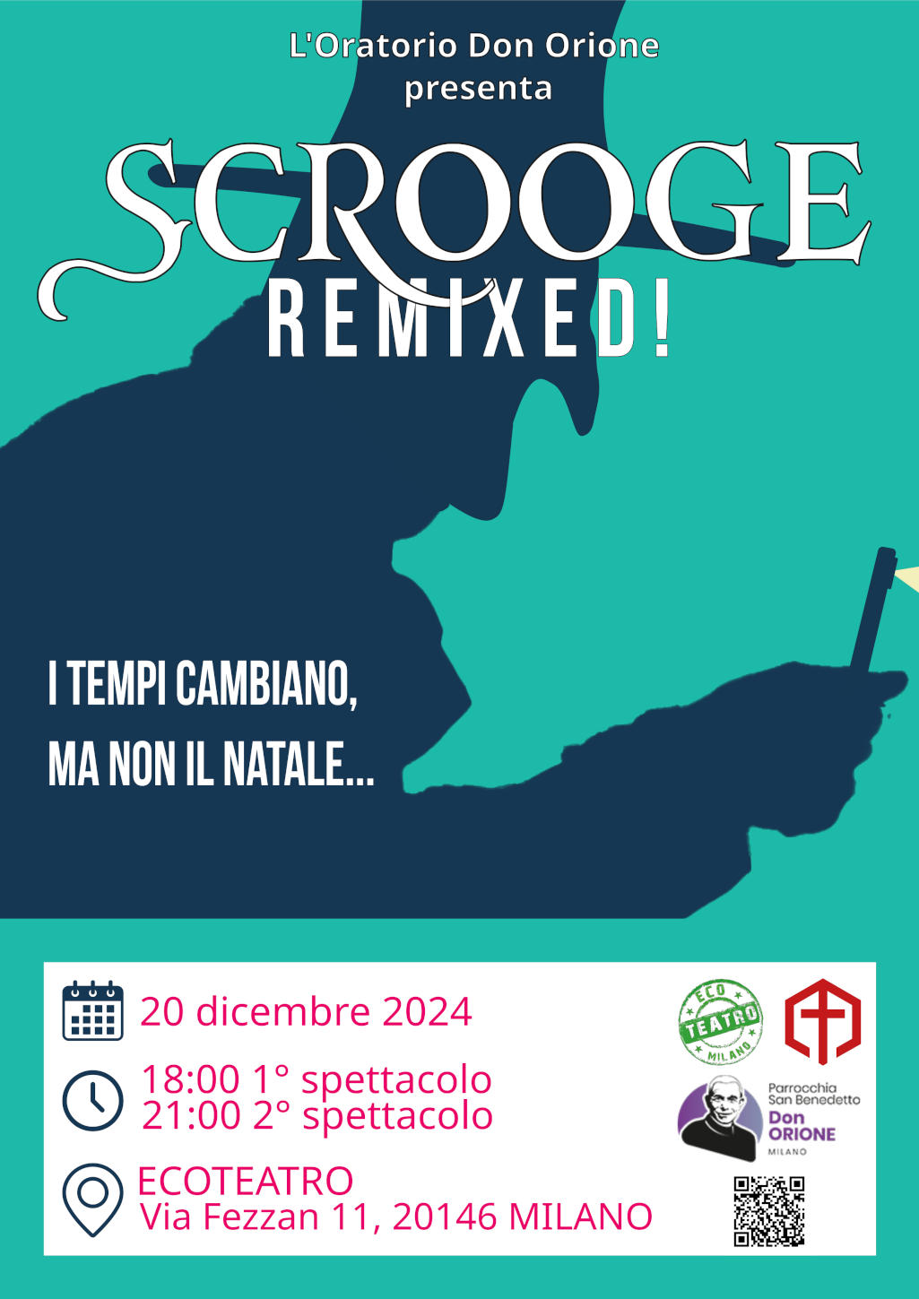 Cartellone pubblicità spettacolo di natale Scrooge Remixed